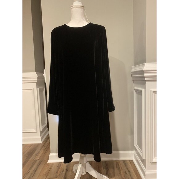 New Eileen Fisher Velvet Crew Neck Knee Length Holiday Dress Black Sz XS - Picture 2 of 10